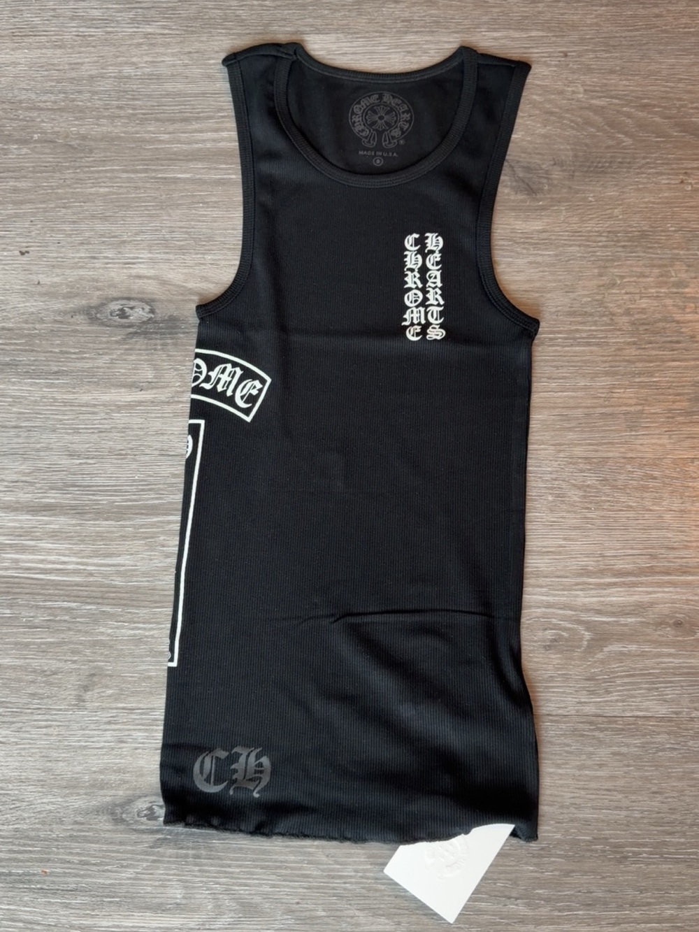 Chrome Hearts Black Tank Top with White Logo Accents